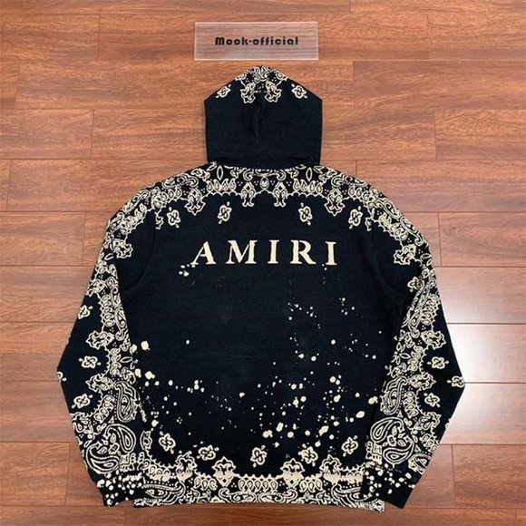 Amiri Logo Embroidered Bandana Print Hoodie - Black - Picture 5 of 12